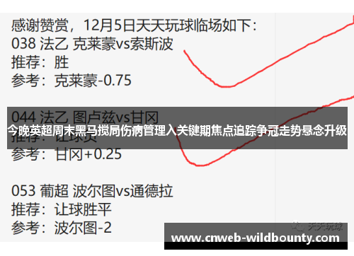 今晚英超周末黑马搅局伤病管理入关键期焦点追踪争冠走势悬念升级 今晚英超周末黑马搅局伤病管理入关键期焦点追踪争冠走势悬念升级